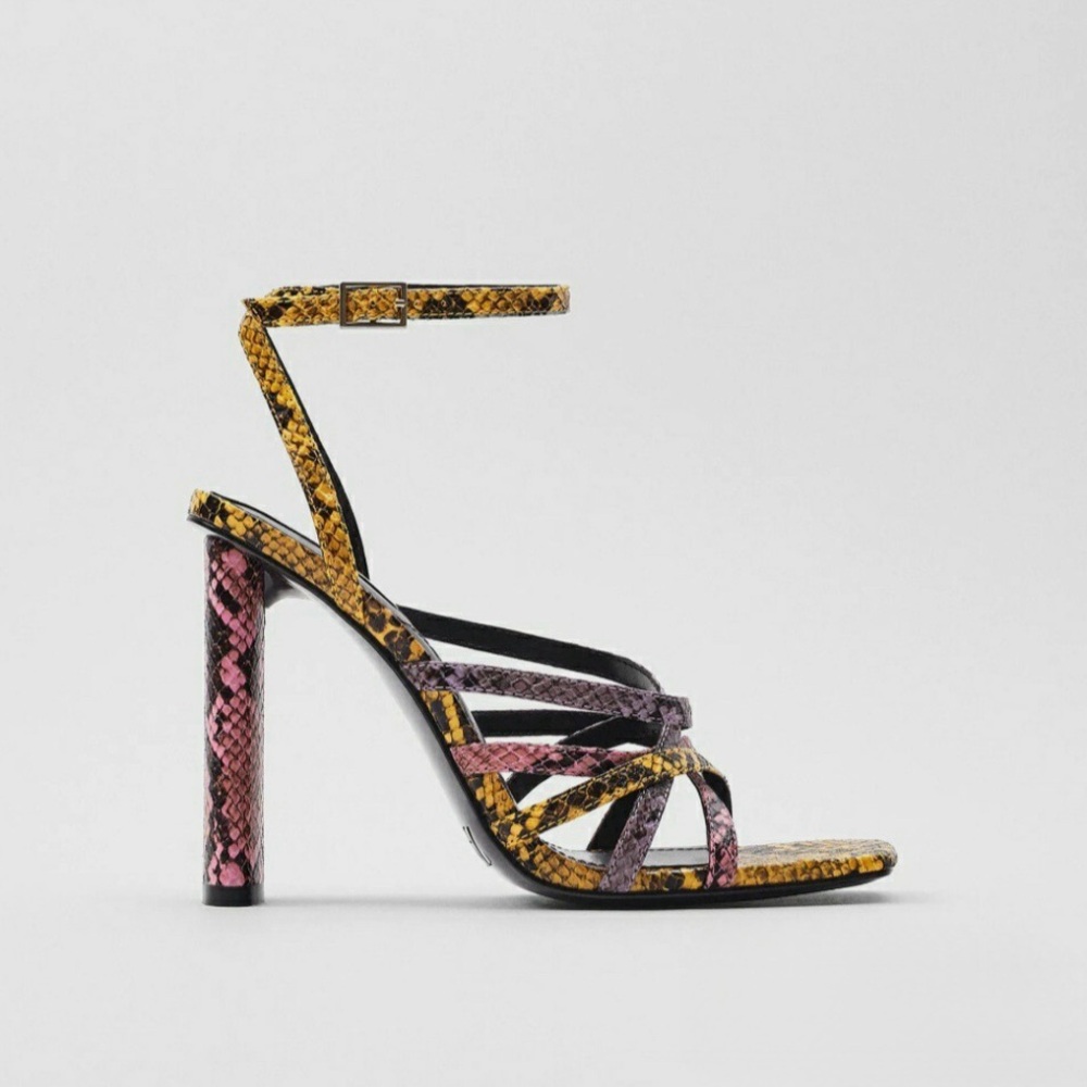Zara Animal Print Multicoloured Multi-Strap High Heels